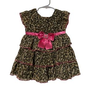 YoungLand Cheetah Tiered Bow Detail Dress
